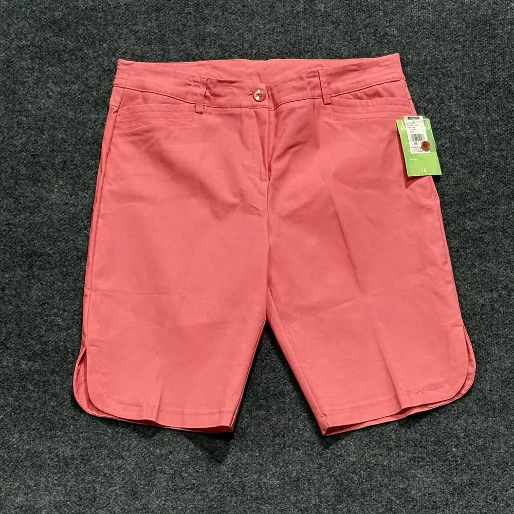 Anthony's Shorts Womens 16 Pink Coral Reef Bermuda Stretch Resort Wear Casual